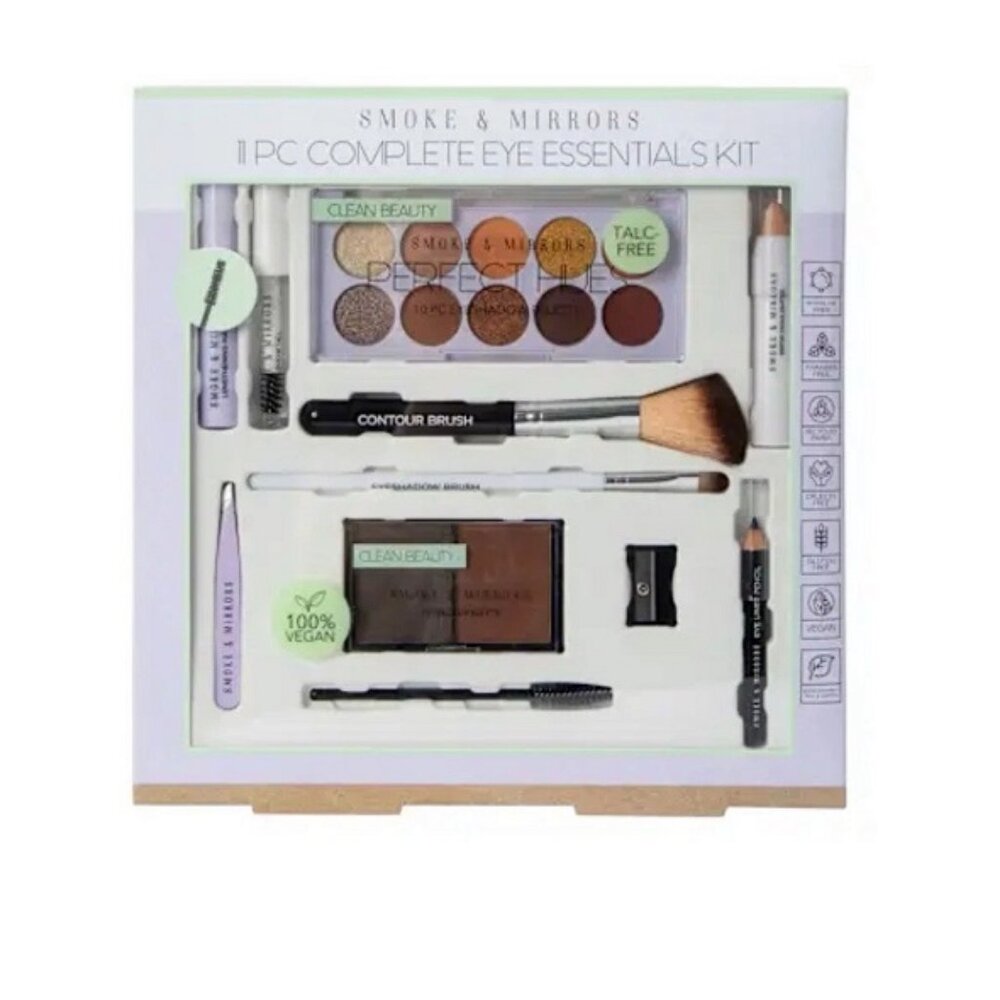 Smoke & Mirrors 11 PC Complete Eye Essentials Makeup Kit 100% Talc Free  NWT